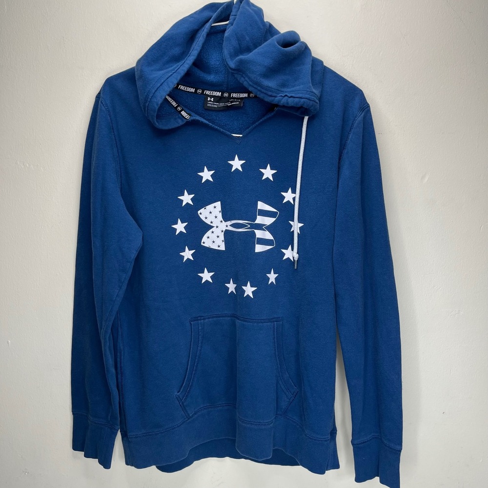 Under Armour Freedom Hoodie Mens Large Blue ColdGear Fleece Stars Logo Pullover